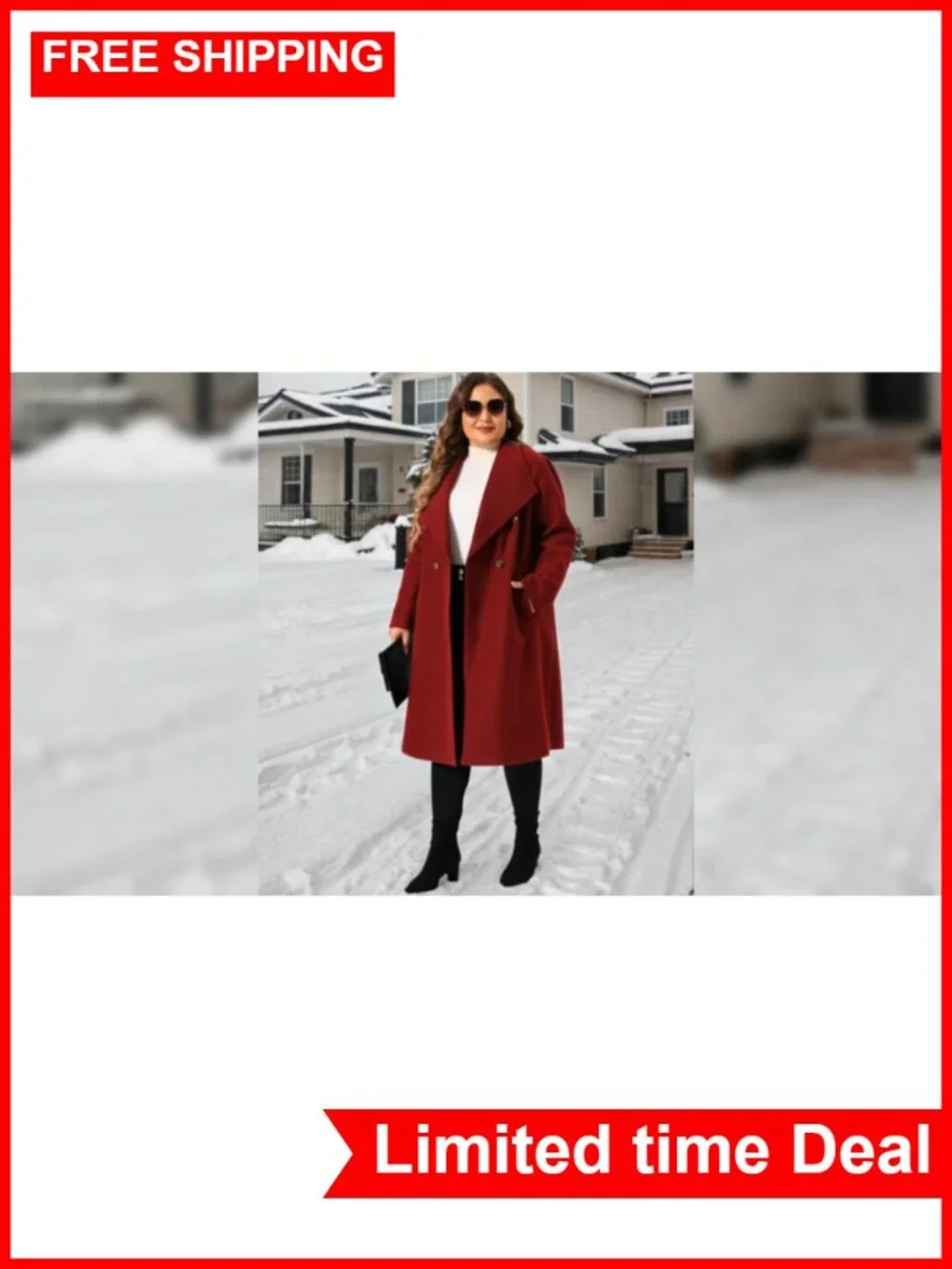 Plus Size Peacoat Overcoat Women Notch Lapel Double Breasted Trench Coat